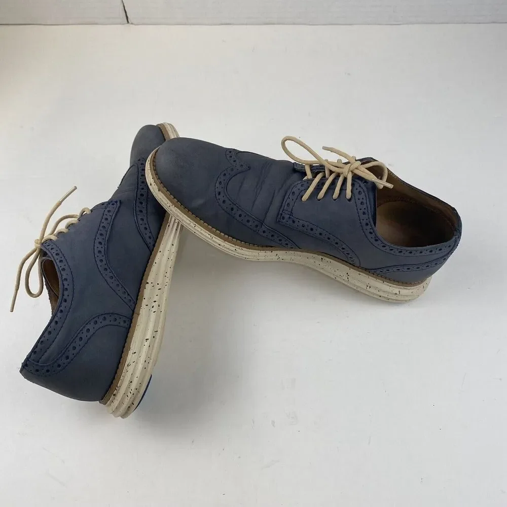 Cole Haan Lunargrand Suede Wingtip Oxford Shoes Blue Gray Men's Size‎ 9 Used
